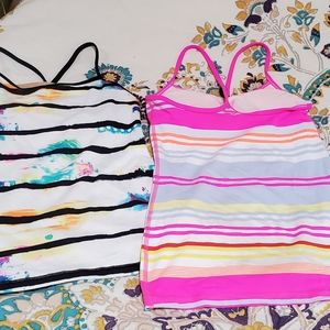 Set to 2 Lululemon Power Y Tanks Paint Splash Pink Orange Striped 6